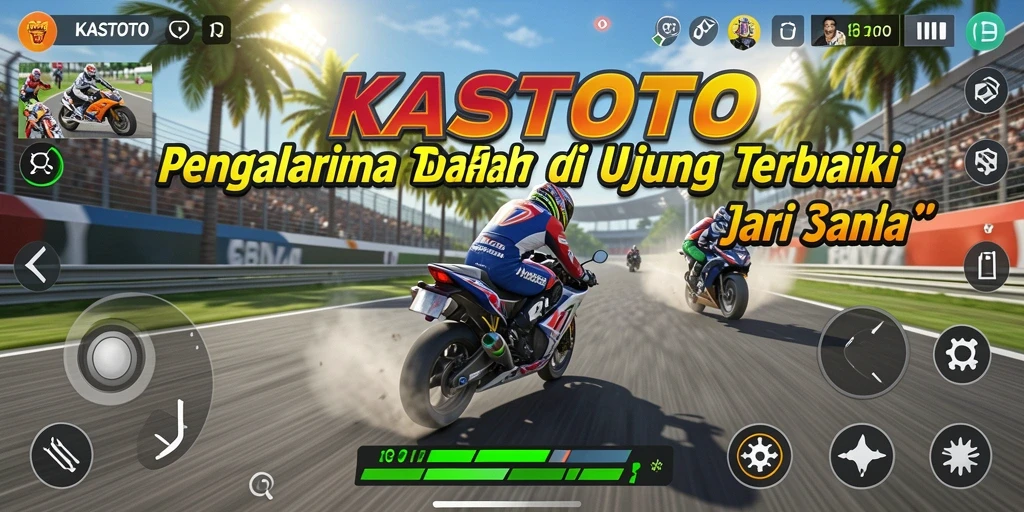 Screenshot utama KASTOTO menunjukkan aksi balap yang intens dan mendebarkan.