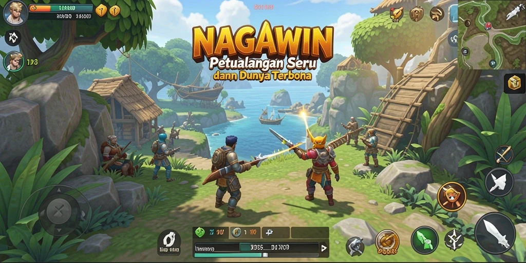 Tangkapan layar NAGAWIN menampilkan adventur dalam dunia terbuka yang kaya.