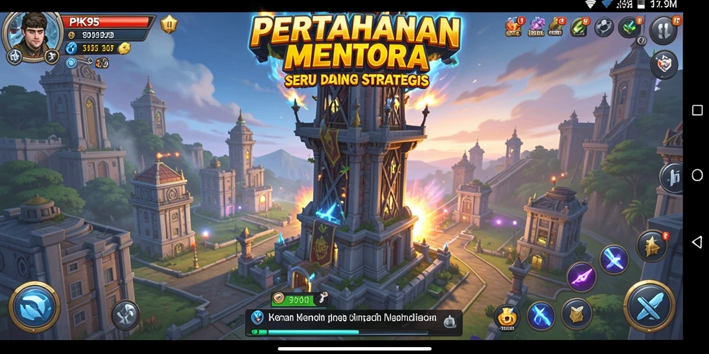 Screenshot PK95 menampilkan aksi seru pertahanan menara.